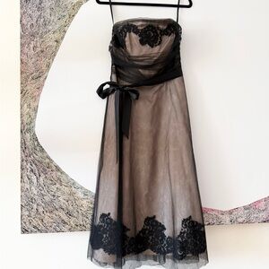 Jim Hjelm Ocassion Vintage Elegant Strapless Black Lace Tulle Flower Dress 12
